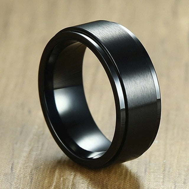 Stainless steel spinner ring for men and women, 6/8mm, stress relief jewelry, classic wedding band, casual sport accessory.