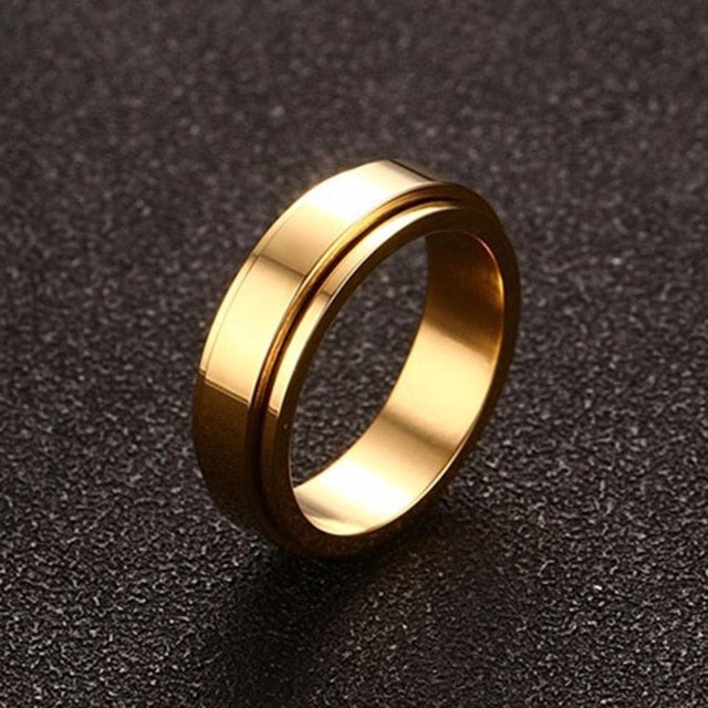 Stainless steel spinner ring for men and women, 6/8mm classic stress-relief jewelry, casual or wedding accessory.