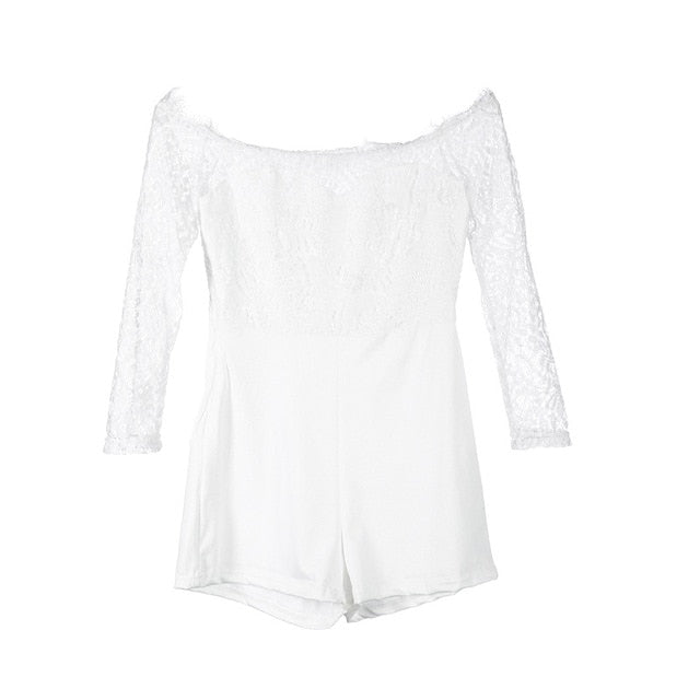 Fancy summer fall off shoulder playsuit jumpsuit long sleeve sheer lace patchwork hollow bandage skinny Outfit set The Clothing Company Sydney
