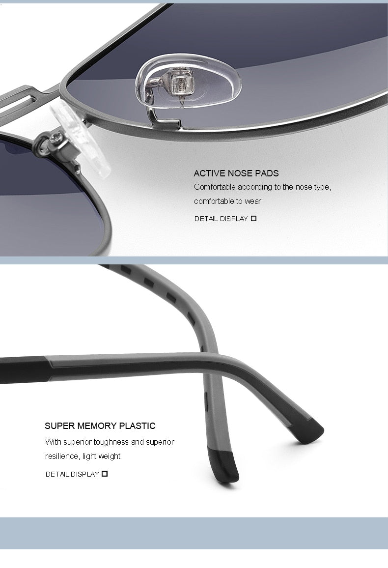 Classic aluminum pilot sunglasses for men with polarized lenses, UV400 protection, aviation frame, ideal for driving.