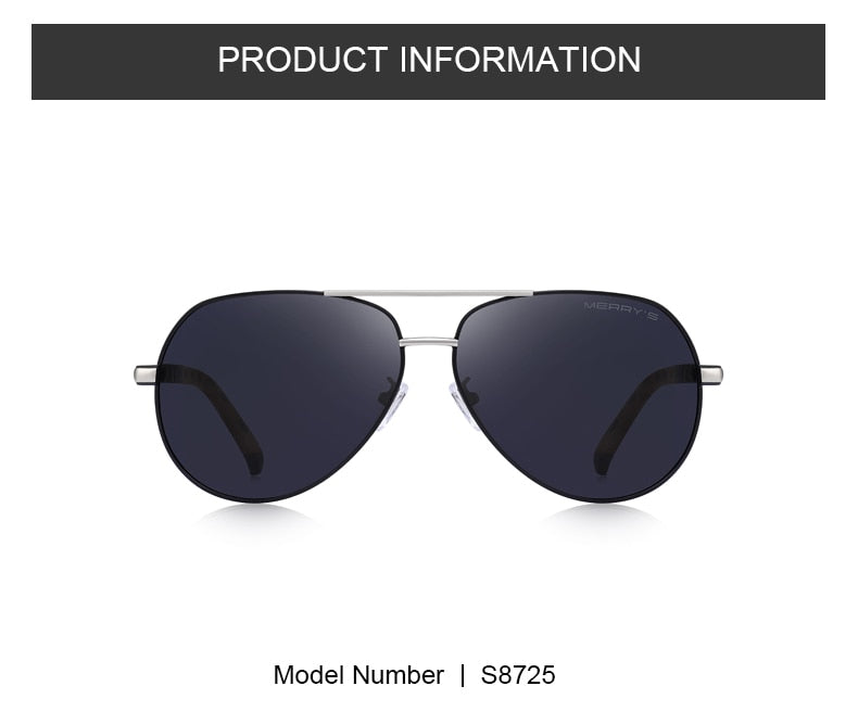 Classic aluminum pilot sunglasses for men with polarized lenses, aviation frame, UV400 protection, ideal for driving and outdoor wear.