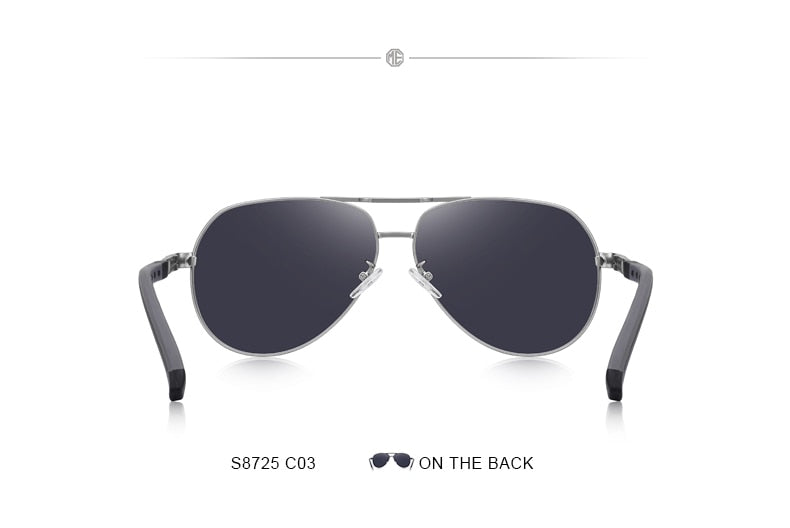 Classic aluminum pilot sunglasses for men with polarized lenses, UV400 protection, aviation frame, ideal for driving.