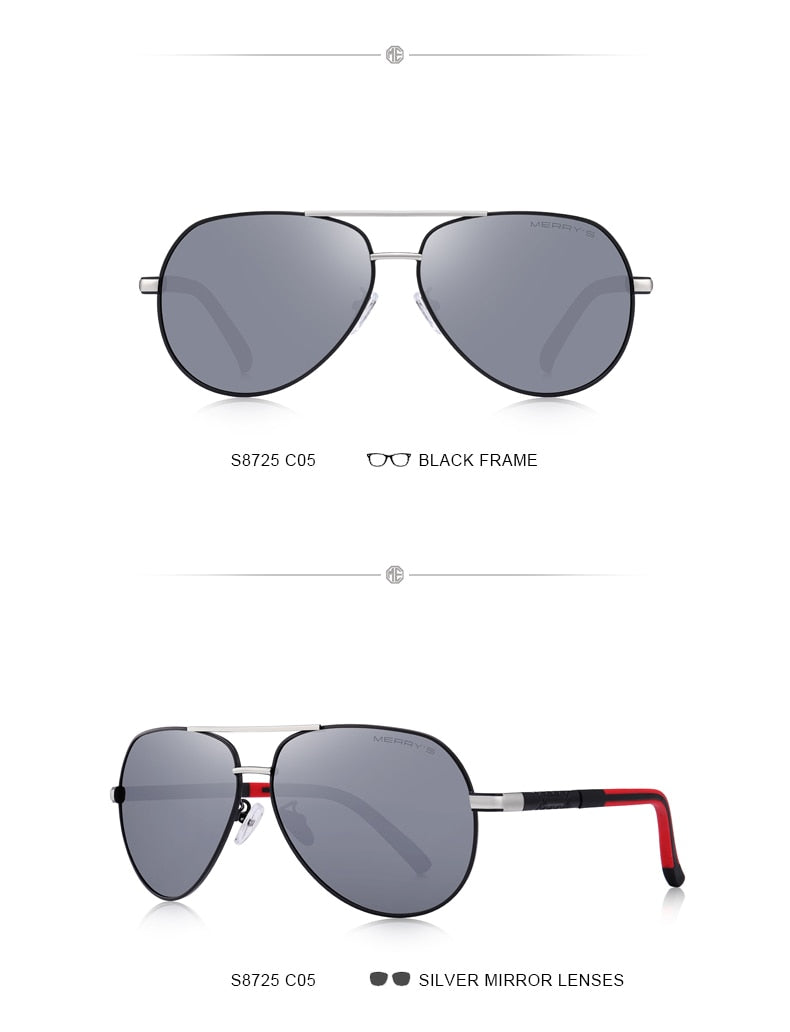 Designer men's aluminum pilot sunglasses with polarized lenses, aviation frame, UV400 protection, ideal for driving.