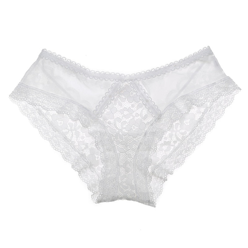 Floral embroidered lace underwear by The Clothing Company Sydney, sexy hollow-out G-string thong with cotton briefs and cute design.