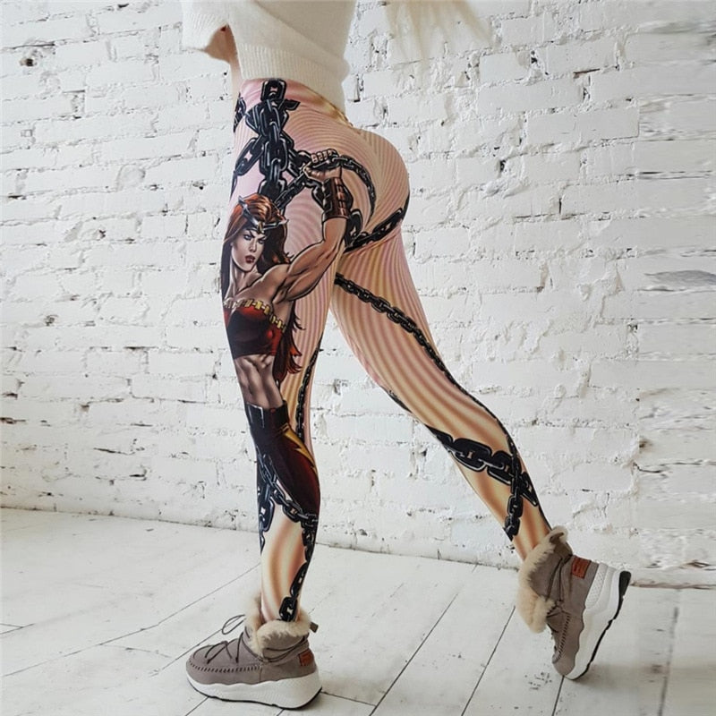 Women's Comic Cartoon 3D Printing Trousers High Stretch GJeggings Punk Rock  Leggins Disco Pants High Waist Fitness Leggings