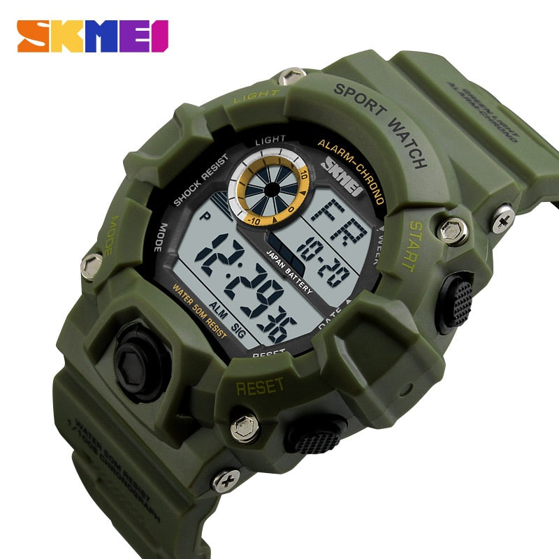 Men's outdoor sport digital watch with LED display, waterproof 5Bar, shock-resistant, military-style alarm clock by The Clothing Company Sydney