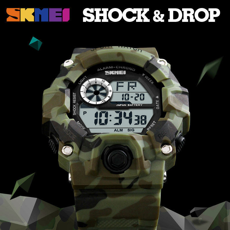 Men's outdoor sport digital watch with LED display, waterproof 5Bar, shock-resistant, military style from The Clothing Company Sydney.