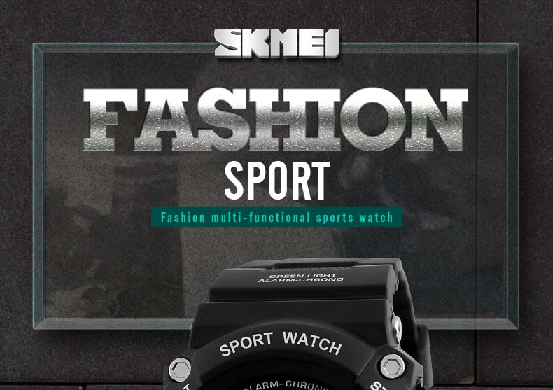 Men's outdoor sport digital watch with LED display, waterproof 5Bar, shock-resistant military-style alarm clock from The Clothing Company Sydney.