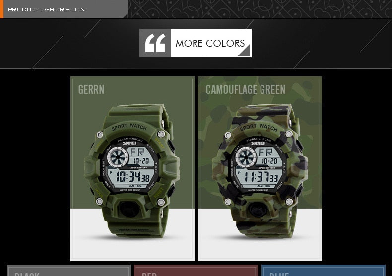 Men's outdoor sport alarm clock by The Clothing Company Sydney featuring waterproof design, LED display, and shock-resistant digital watch.