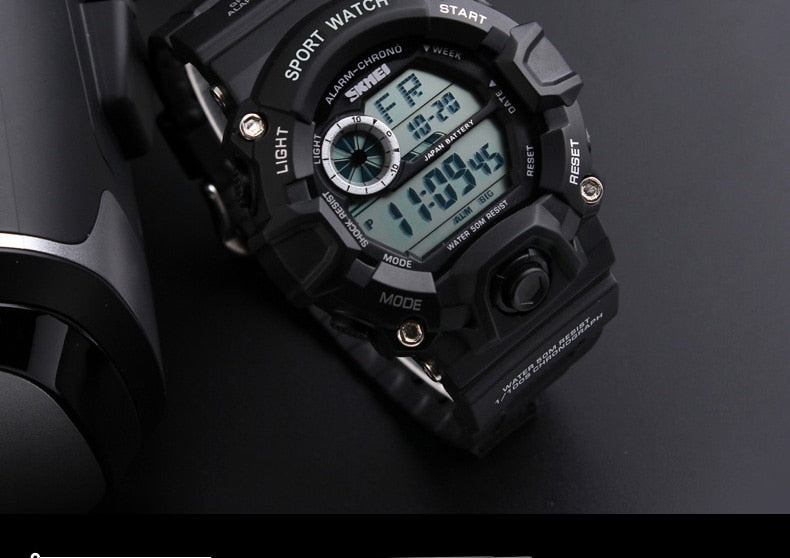 Men's outdoor sport digital watch with LED display, waterproof, shock-resistant, military style, from The Clothing Company Sydney.