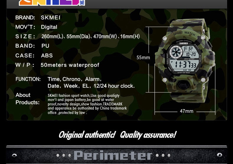 Men's outdoor sport digital watch with LED display, waterproof, shock-resistant, military style from The Clothing Company Sydney.