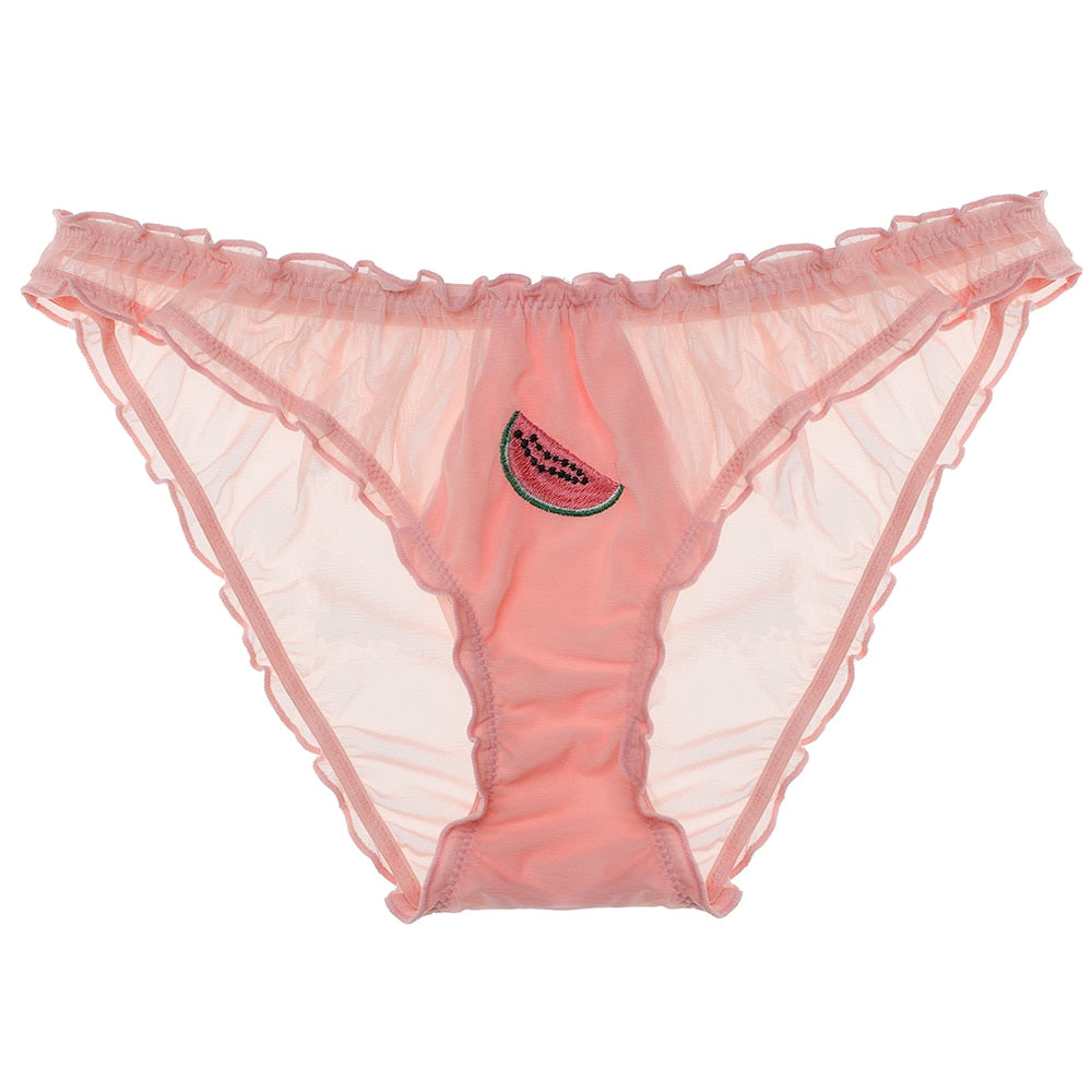 Fruit embroidered transparent underwear featuring cute cherry design, hollow out thong style from The Clothing Company Sydney