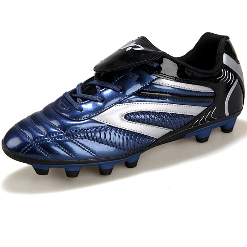 Kids' soccer cleats with long spikes, turf soles, PU leather design, suitable for boys and girls, outdoor sports trainer shoes.