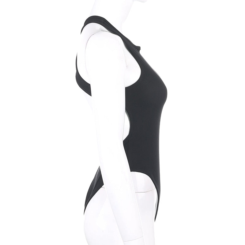 Backless ribbed knit tank bodysuit from The Clothing Company Sydney, sleeveless solid basic fashion bodywear.
