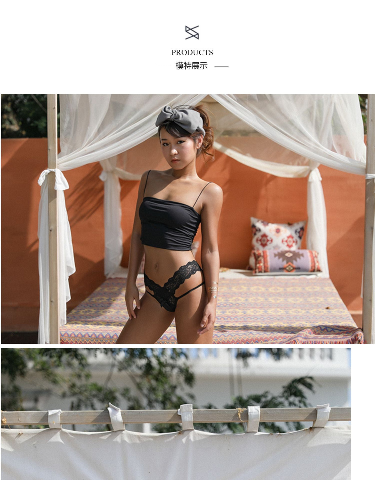 Hollow lace women’s transparent mesh thong with bow, low waist, seamless bandage underwear by The Clothing Company Sydney.