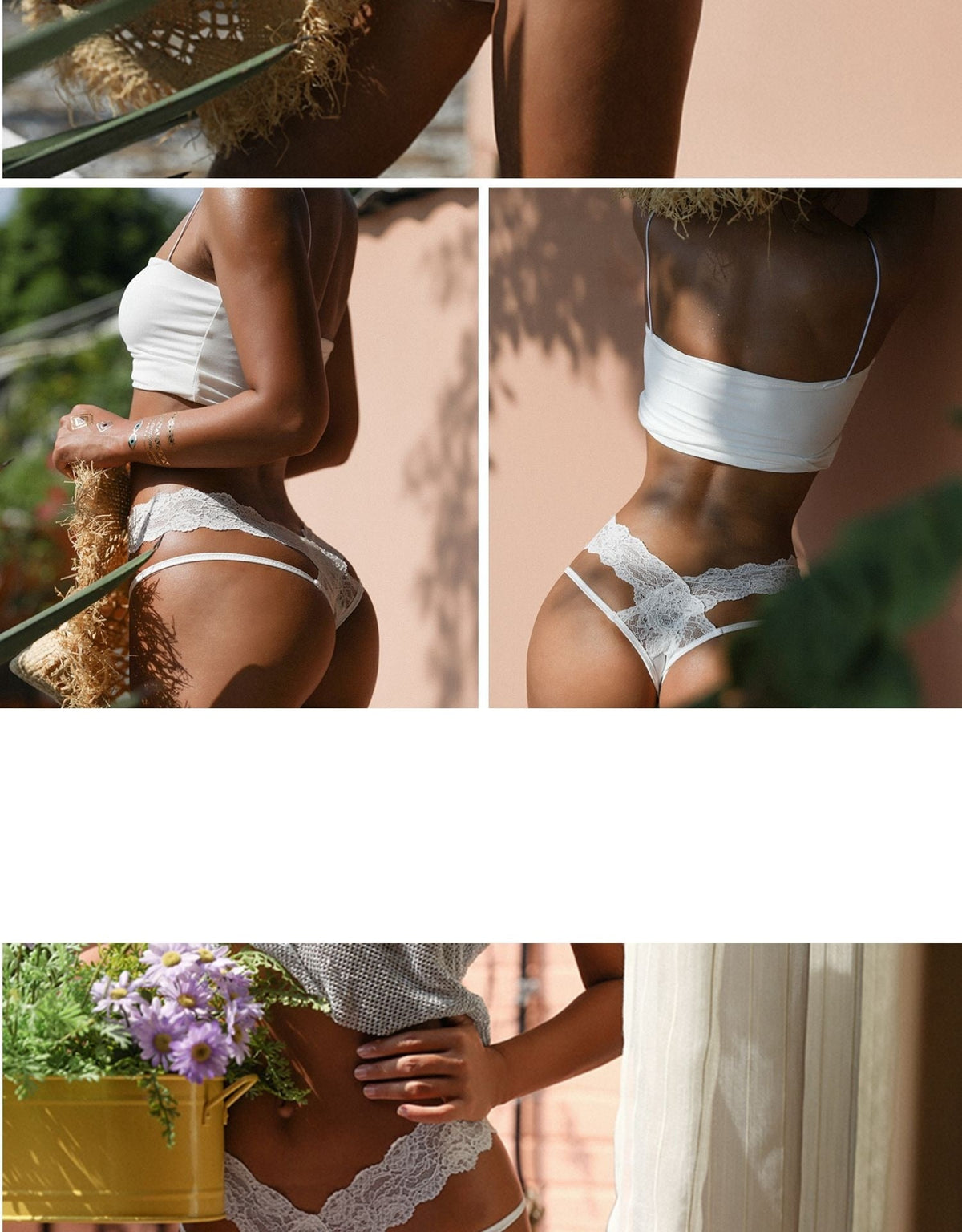 Hollow lace transparent thong underwear with bow detail, low waist, mesh seamless design, from The Clothing Company Sydney.