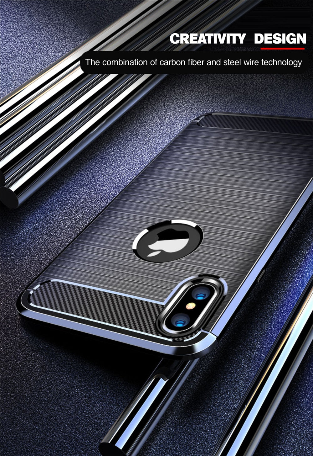 Silicon shockproof fiber protective phone case for iPhone 12 Pro Max, 11 Pro, Xs Max, XR, and other models in black with textured design