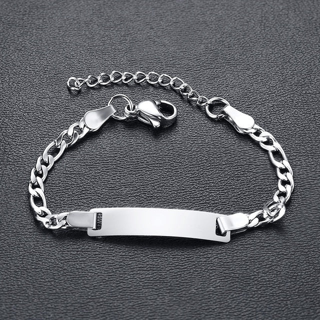 Gold-tone personalized stainless steel baby name bracelet with adjustable fit, crafted by The Clothing Company Sydney.