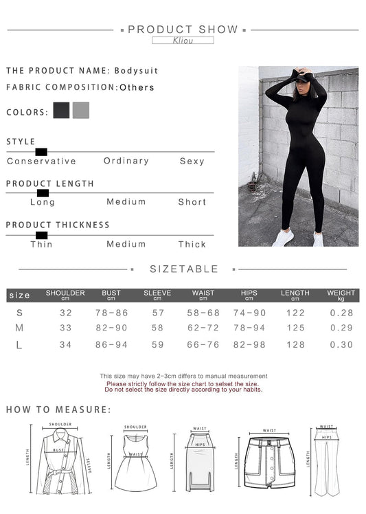 Solid black/gray long sleeve skiing jumpsuit women elastic hight outfit fashion fitness sportwear slim rompers streetwear The Clothing Company Sydney