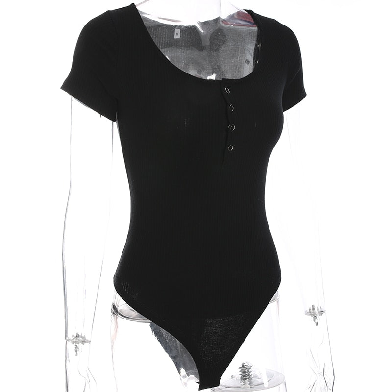 Autumn winter skinny long sleeve button-up bodysuit by The Clothing Company Sydney, shown in black on a white background.