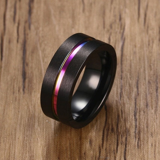 8mm Black Ring for Men Women Groove Stainless Steel Wedding Bands Trendy Fraternal Rings Casual Jewellery The Clothing Company Sydney