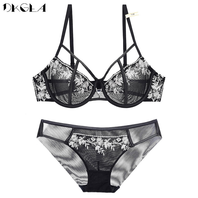 Black Sexy Bra Set Ultrathin Brassiere Transparent Underwear Set Lace Hollow Bras Plus Size B C D Cup Women Lingerie Embroidery The Clothing Company Sydney