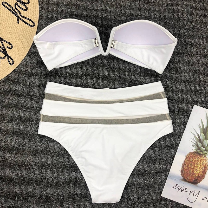 High waist mesh bikini set for women with off-shoulder design and push-up style, by The Clothing Company Sydney.