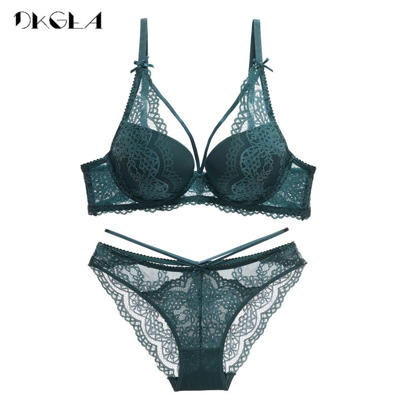 Cotton push-up bra and lace panties lingerie set with embroidery, designed by The Clothing Company Sydney.