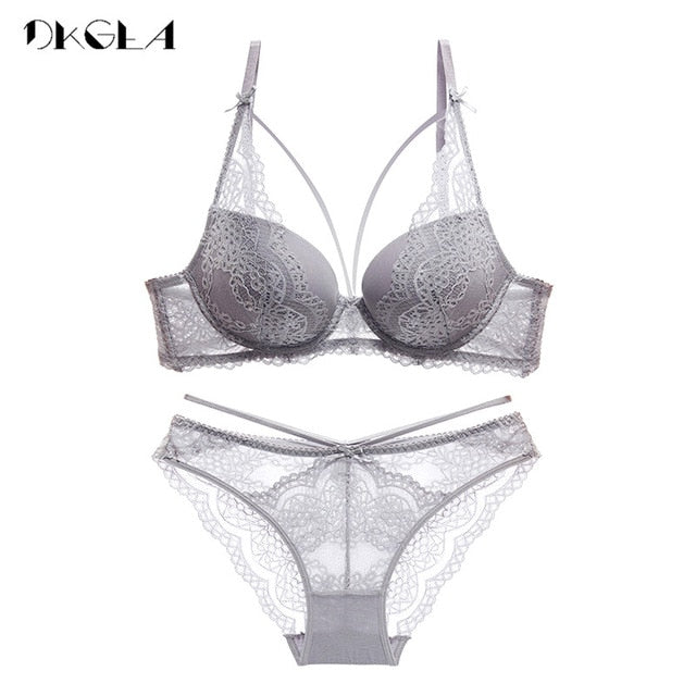 Cotton push-up bra and panties set with embroidery and lace, sexy lingerie by The Clothing Company Sydney, showing the matching underwear set.