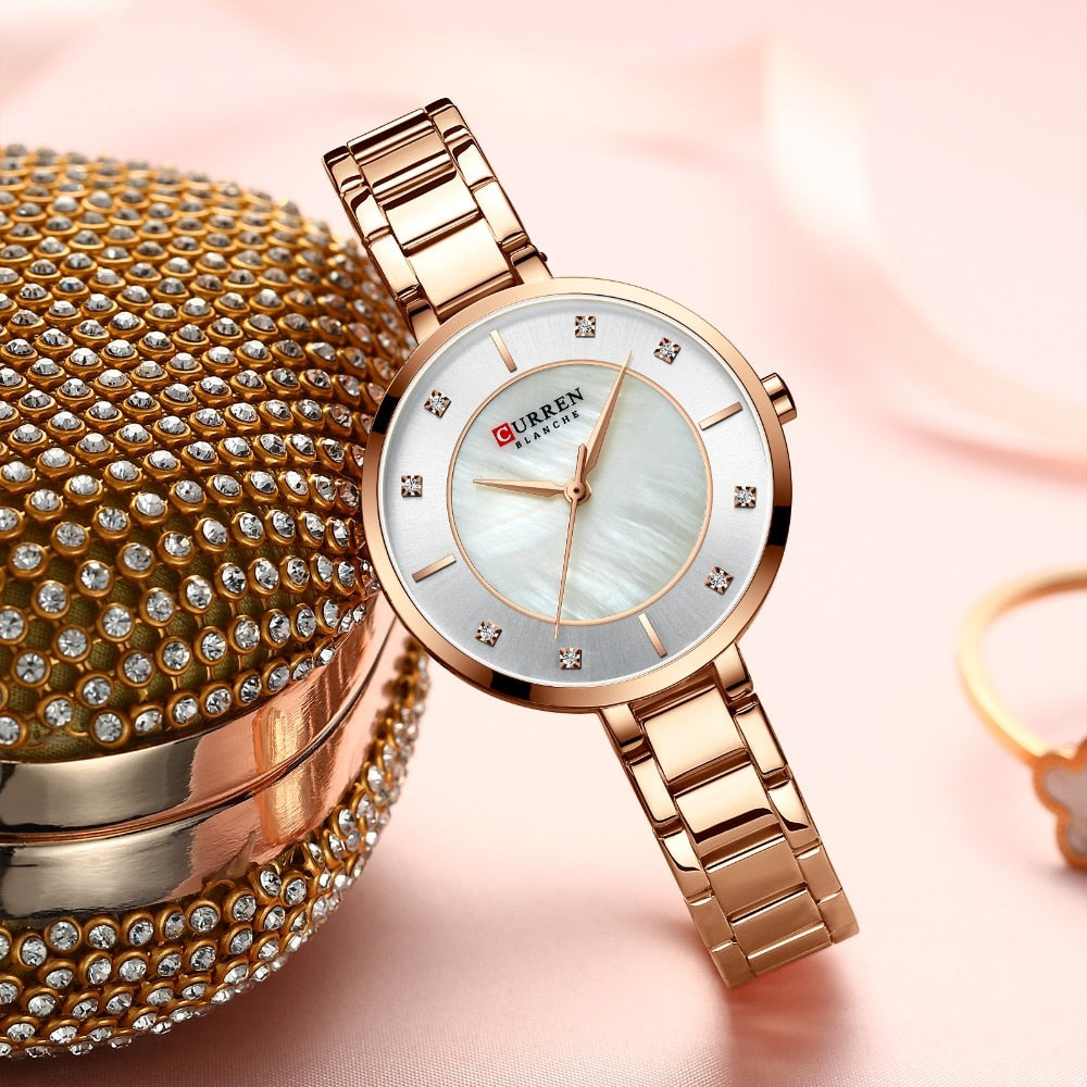 Ladies fashion luxury rhinestone dial quartz wristwatch with water-resistant stainless steel band by The Clothing Company Sydney
