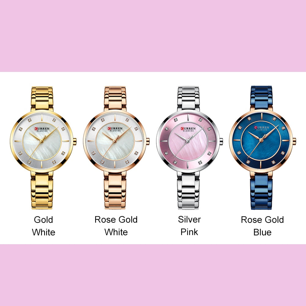 Ladies luxury rhinestone dial quartz wristwatch with water-resistant stainless steel band by The Clothing Company Sydney.