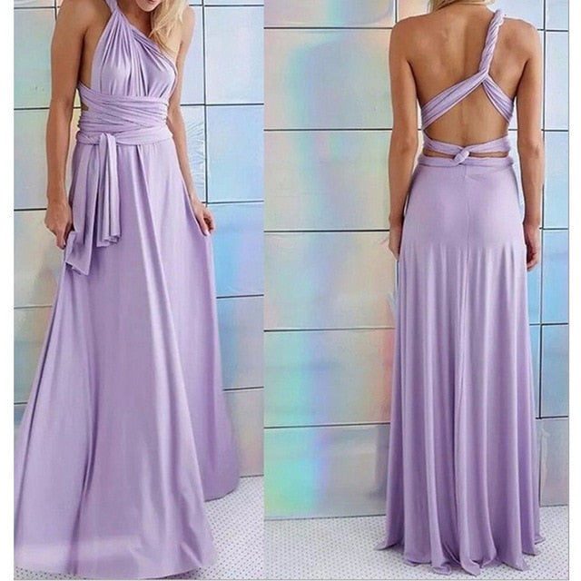 Elegant maxi boho dress by The Clothing Company Sydney featuring a long, convertible multiway design for bridesmaids and special occasions.