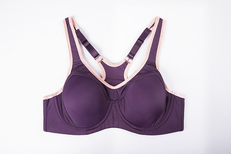 Women's moisture-wicking high impact sports bra with padded cups, racerback design, underwire support, from The Clothing Company Sydney