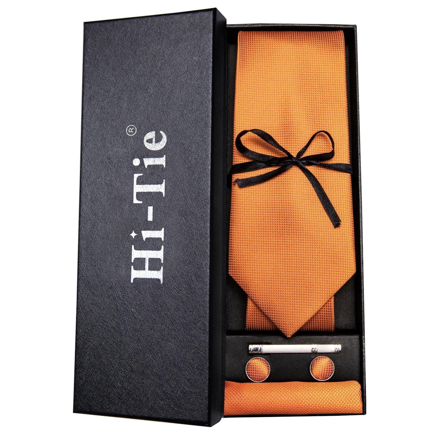 3 Piece Men's 8.5cm Tie Solid Orange Neck Ties Set Boutonniere Pocket Square Cufflink Gift Box for Wedding Party Suit Cravat The Clothing Company Sydney