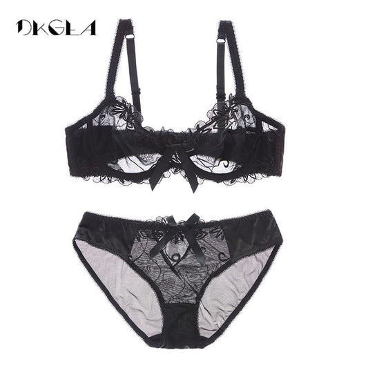 Fashion embroidery bras underwear women set plus size lingerie sexy C D cup Ultrathin transparent bra panties lace bra set The Clothing Company Sydney