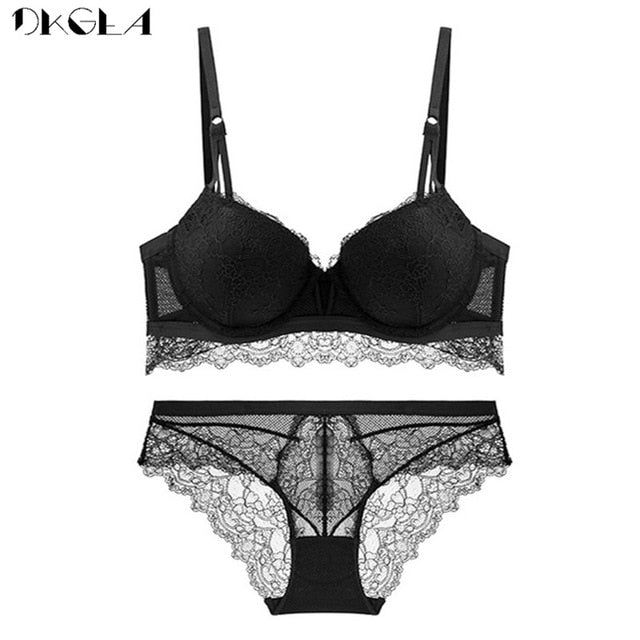 Elegant 2-piece lace lingerie set with push-up bra and embroidered cotton panties, designed for women by The Clothing Company Sydney.