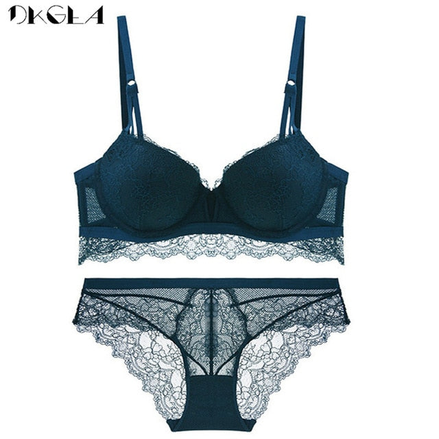 Two-piece lace lingerie set with push-up bra and embroidered cotton panties, sexy and comfortable women's underwear from The Clothing Company Sydney.
