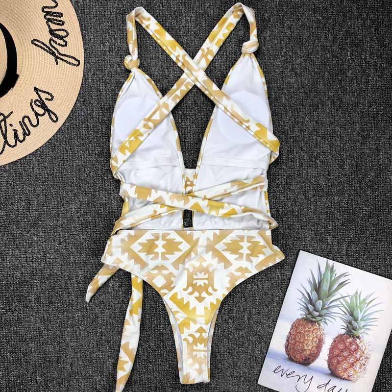 High-waist monokini swimsuit with one-piece bandage print by The Clothing Company Sydney, featuring a stylish, fitted design.