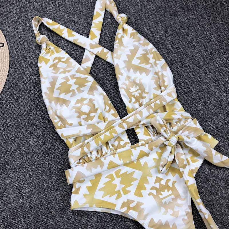 High-waist one-piece bandage print bathing suit by The Clothing Company Sydney, featuring a stylish monokini swimwear design.