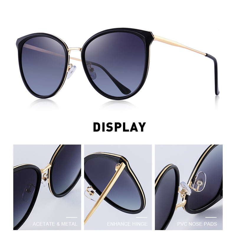 Luxury brand women's cat eye sunglasses with polarized lenses, UV400 protection, stylish designer accessories from The Clothing Company Sydney