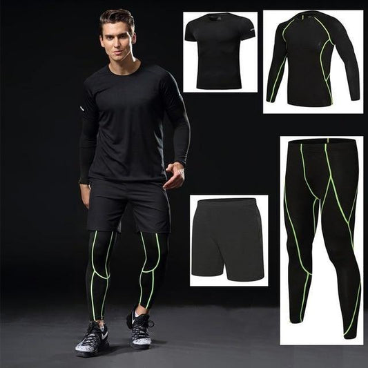 4 piece Men Running Fitness Compression Tracksuit Fitness Tight Running T-shirt Legging Sportswear Gym Sport set The Clothing Company Sydney