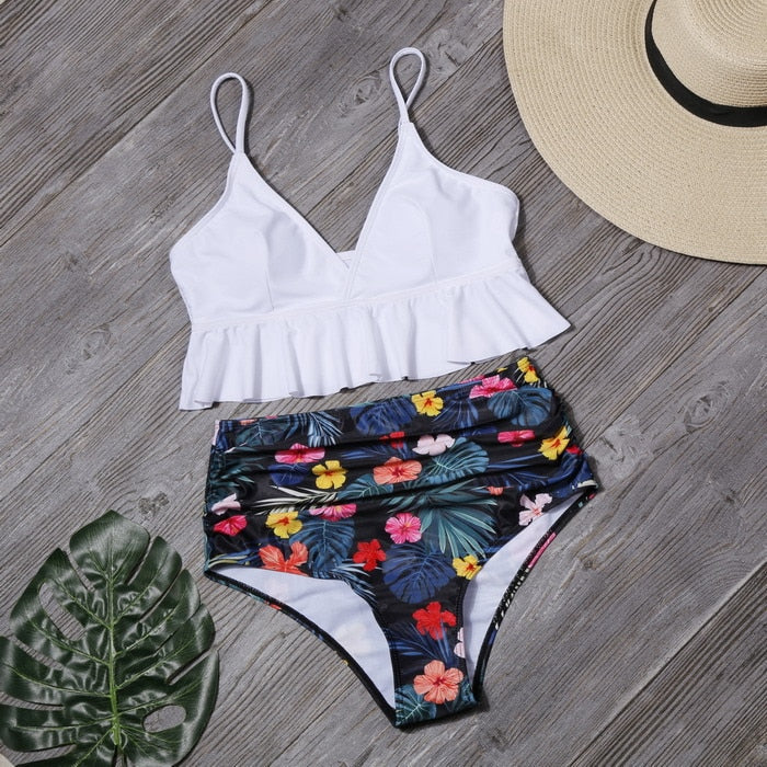 2 piece Push Up Summer Floral Swimwear Sport Plus Size Swimming Suit Swimsuit High Waist Bikini Set The Clothing Company Sydney