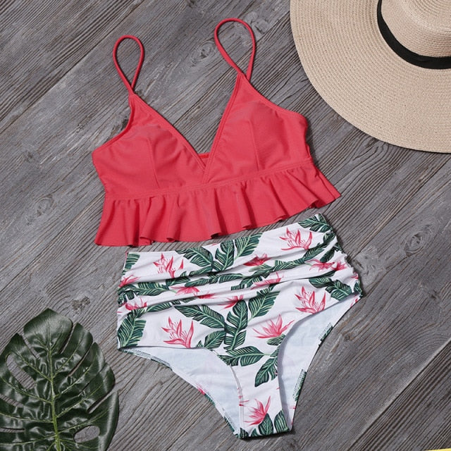 2 piece Push Up Summer Floral Swimwear Sport Plus Size Swimming Suit Swimsuit High Waist Bikini Set The Clothing Company Sydney