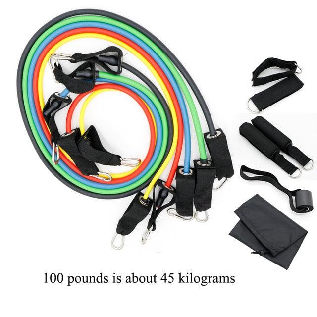 11 Piece/Set Latex Resistance Bands Crossfit Training Body Exercise Yoga Tubes Pull Rope Chest Expander Pilates Fitness with Bag The Clothing Company Sydney