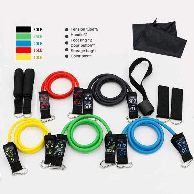 11 Piece/Set Latex Resistance Bands Crossfit Training Body Exercise Yoga Tubes Pull Rope Chest Expander Pilates Fitness with Bag The Clothing Company Sydney