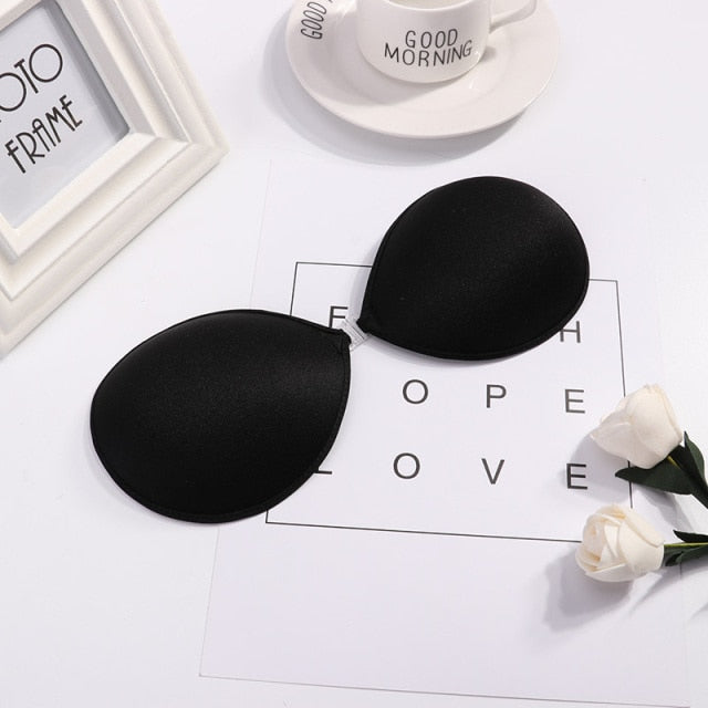 Self-adhesive silicone invisible push-up bra from The Clothing Company Sydney, seamless, strapless, backless, with front closure.
