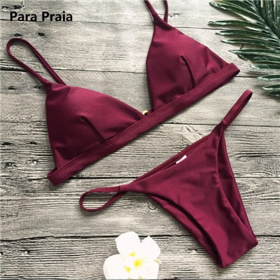 2 Piece Solid Sexy Push Up Swimwear Women Brazilian Swimsuit Low Waist Halter Bathing Suit Bikini Set The Clothing Company Sydney