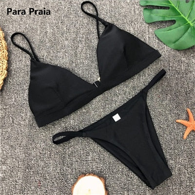 2 Piece Solid Sexy Push Up Swimwear Women Brazilian Swimsuit Low Waist Halter Bathing Suit Bikini Set The Clothing Company Sydney