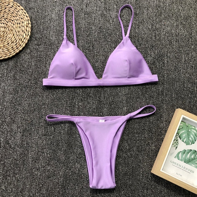 2 Piece Solid Sexy Push Up Swimwear Women Brazilian Swimsuit Low Waist Halter Bathing Suit Bikini Set The Clothing Company Sydney