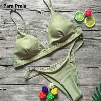 2 Piece Solid Sexy Push Up Swimwear Women Brazilian Swimsuit Low Waist Halter Bathing Suit Bikini Set The Clothing Company Sydney